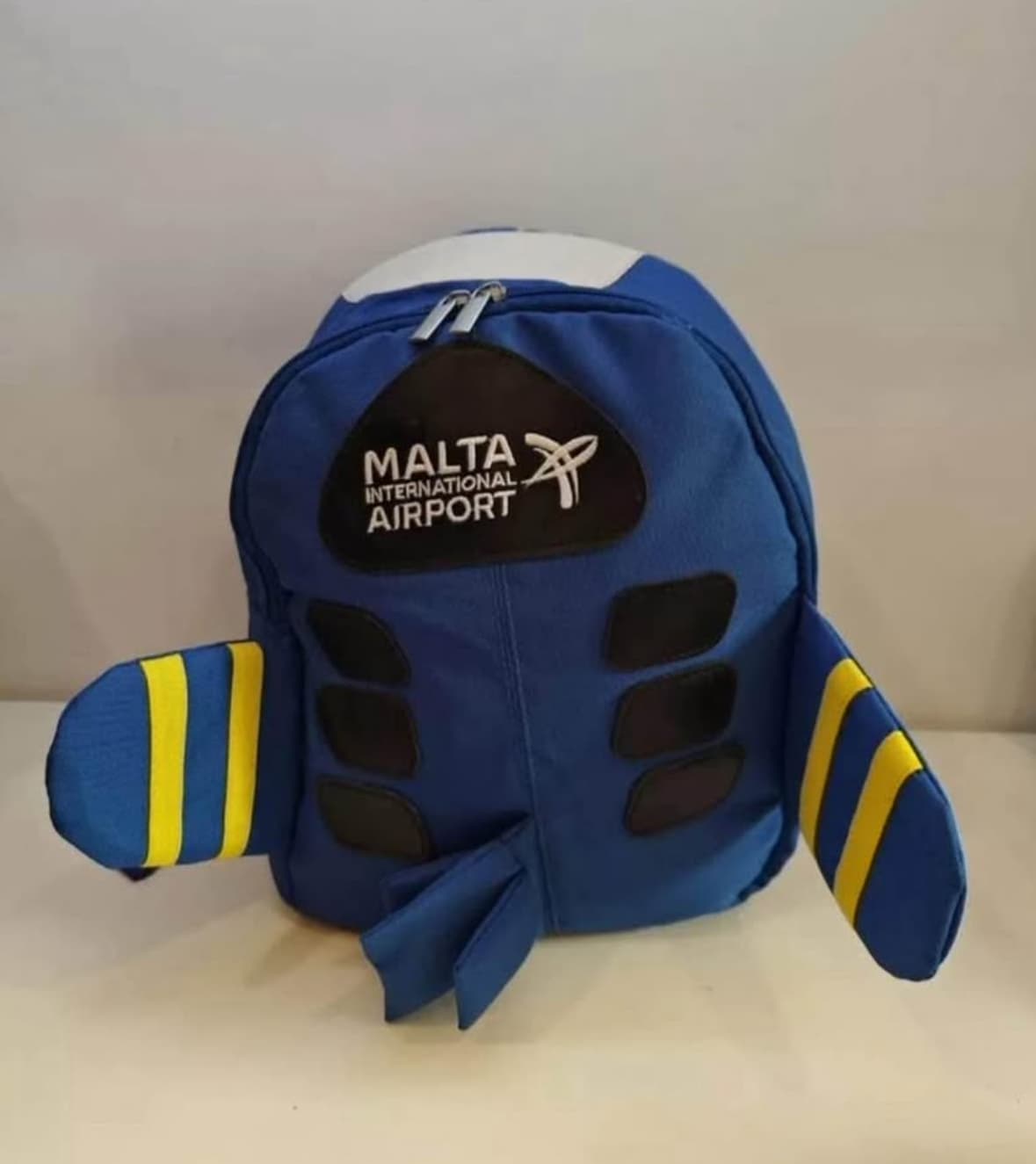 Malta International Airport Kids Blue Airplane Backpack 12"x9"x5" Bag