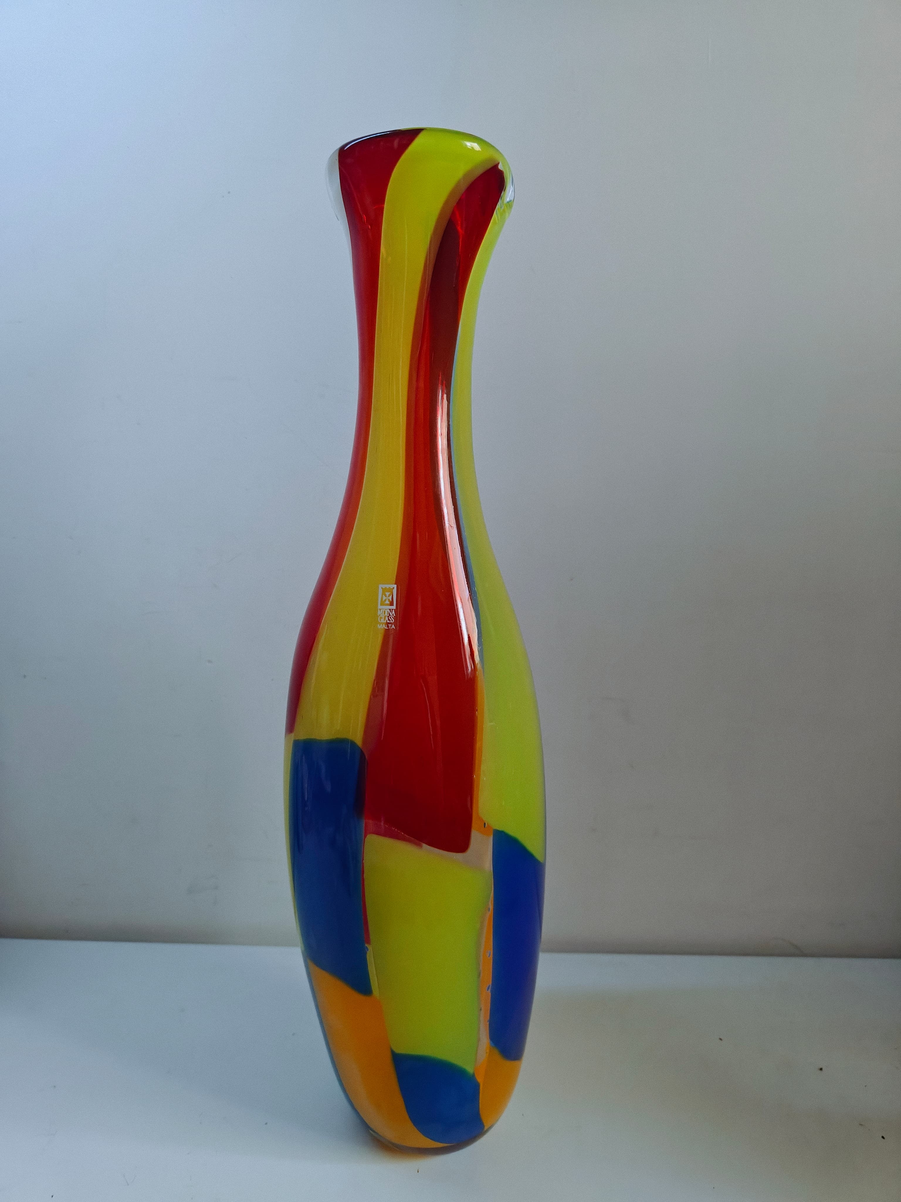 Large 45cm Signed Mdina Glass ARC Vase – Vibrant Contemporary Maltese Art Glass Statement Piece