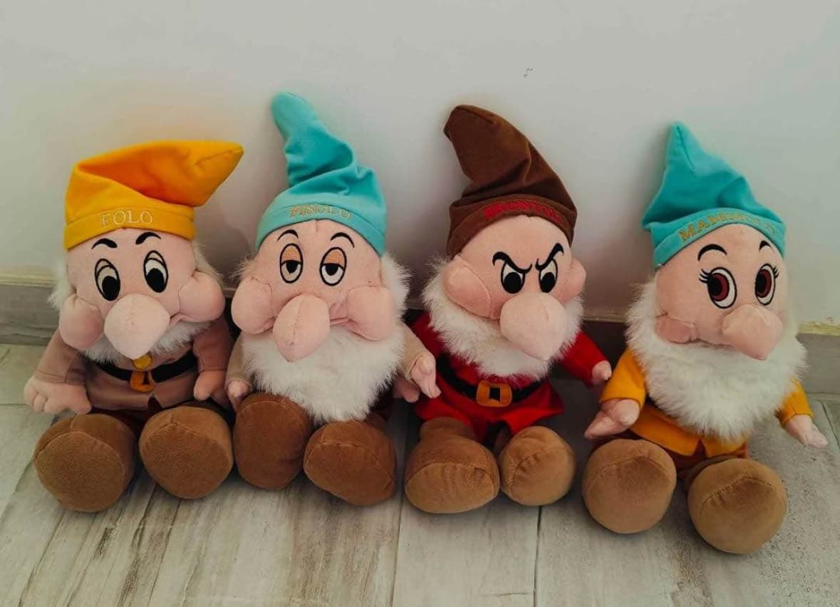 Disney 1997 Snow White 14" Bean Bag Plush Set of 4 Dwarfs Grumpy Sleepy Bashful Doc