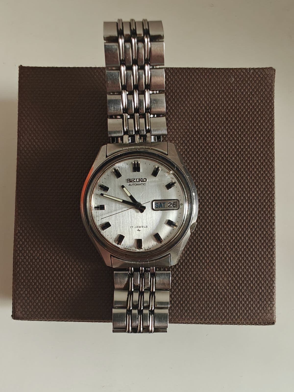 Vintage Seiko 5 7009-8150 Automatic Men's Watch Silver Dial 1987 Original Band