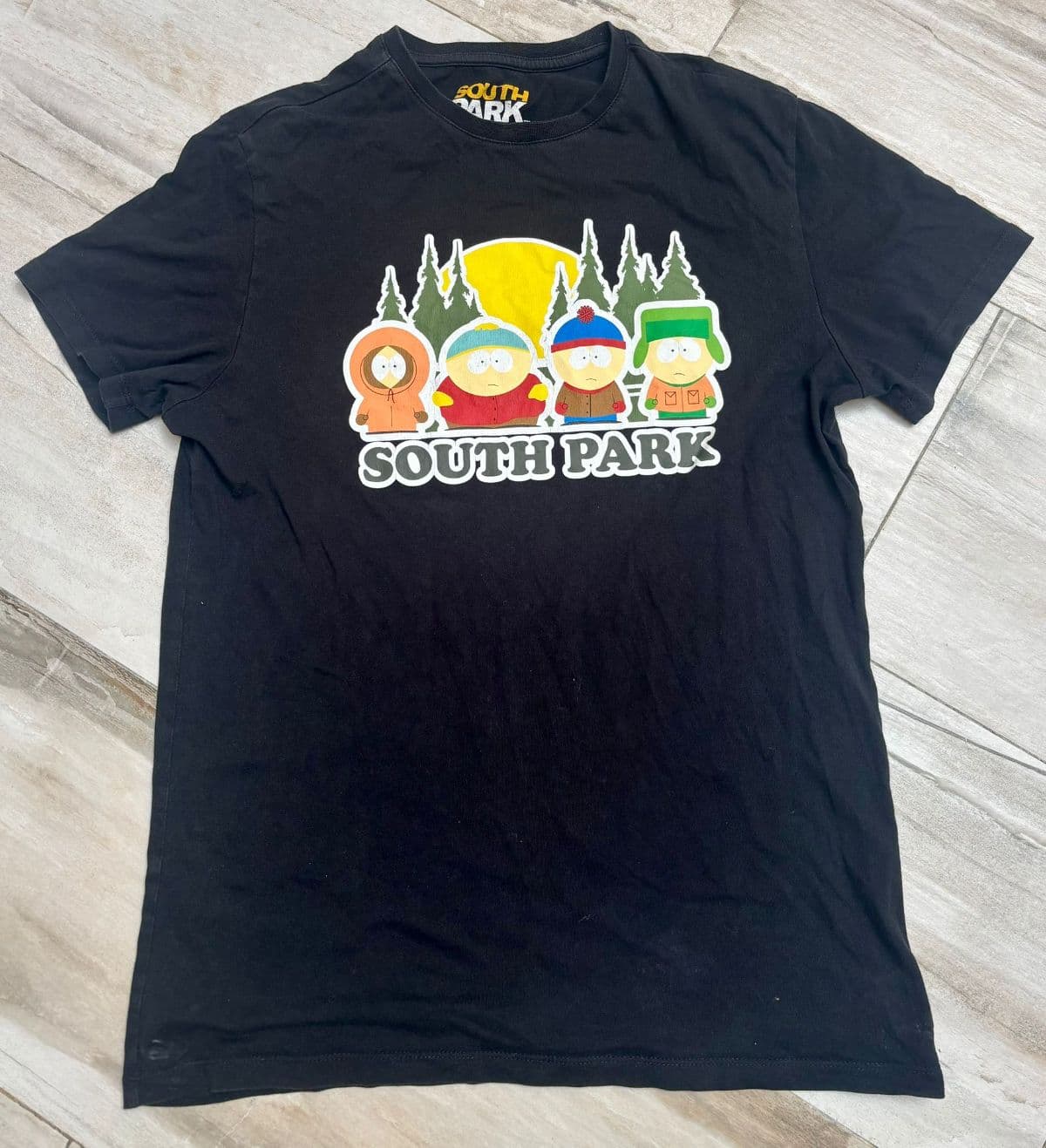 South Park T-Shirt Mens Small Black Comedy Central Graphic Tee Sunset Group 2023