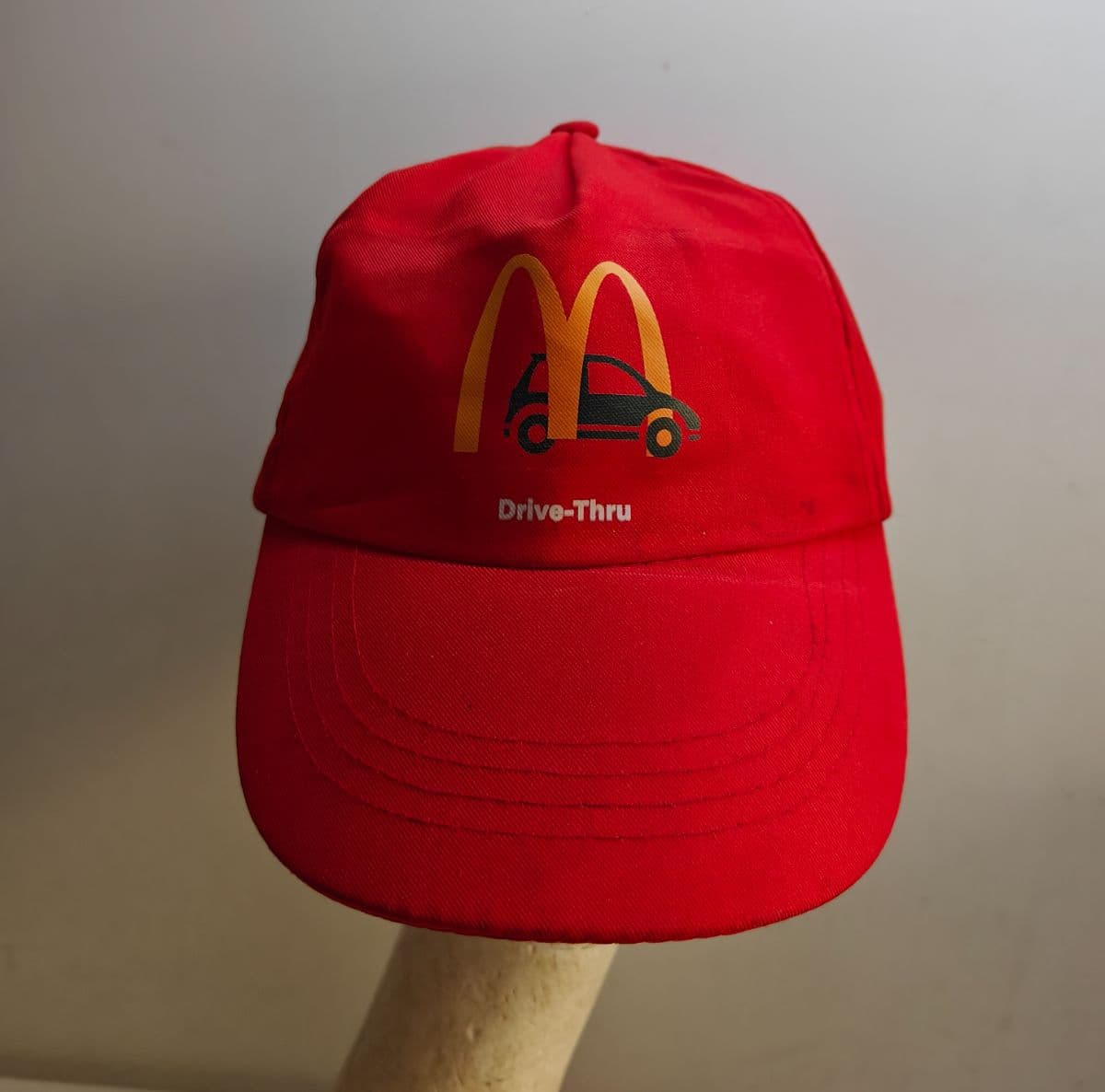 VTG McDonalds Hat Drive Thru Employee Uniform Cap Red Golden Arches Retro Car