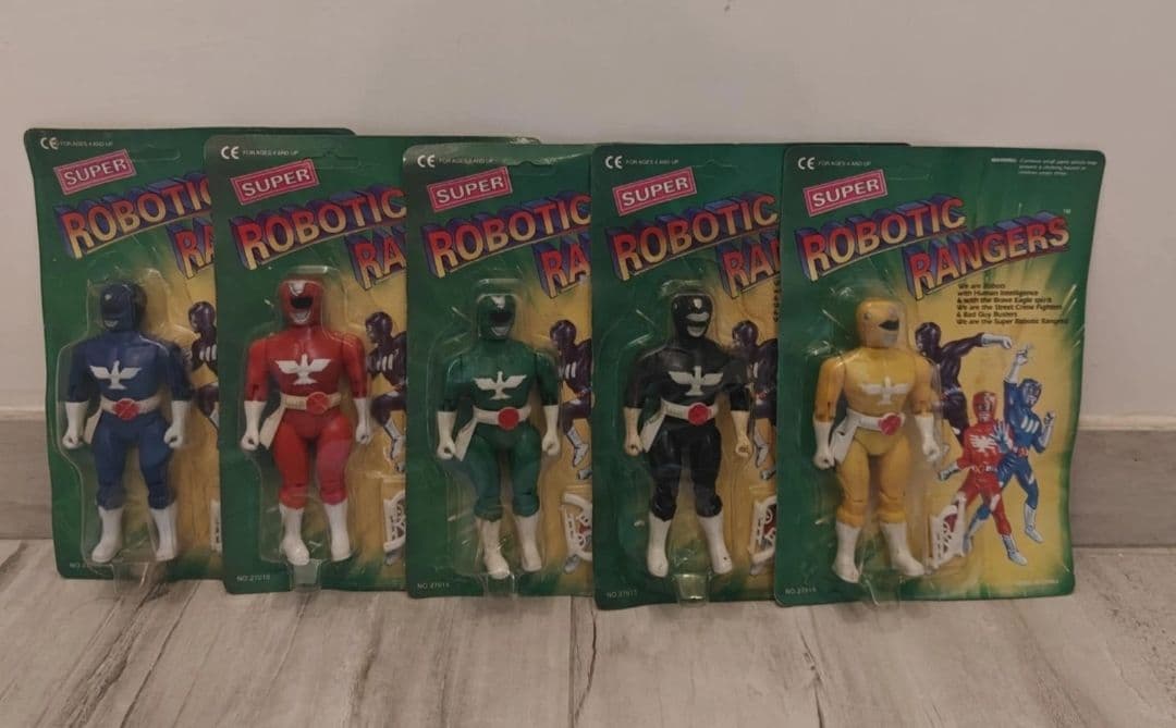 1990s Vintage Set of 5 Super Robotic Rangers Figures Blue Red Green Black Yellow