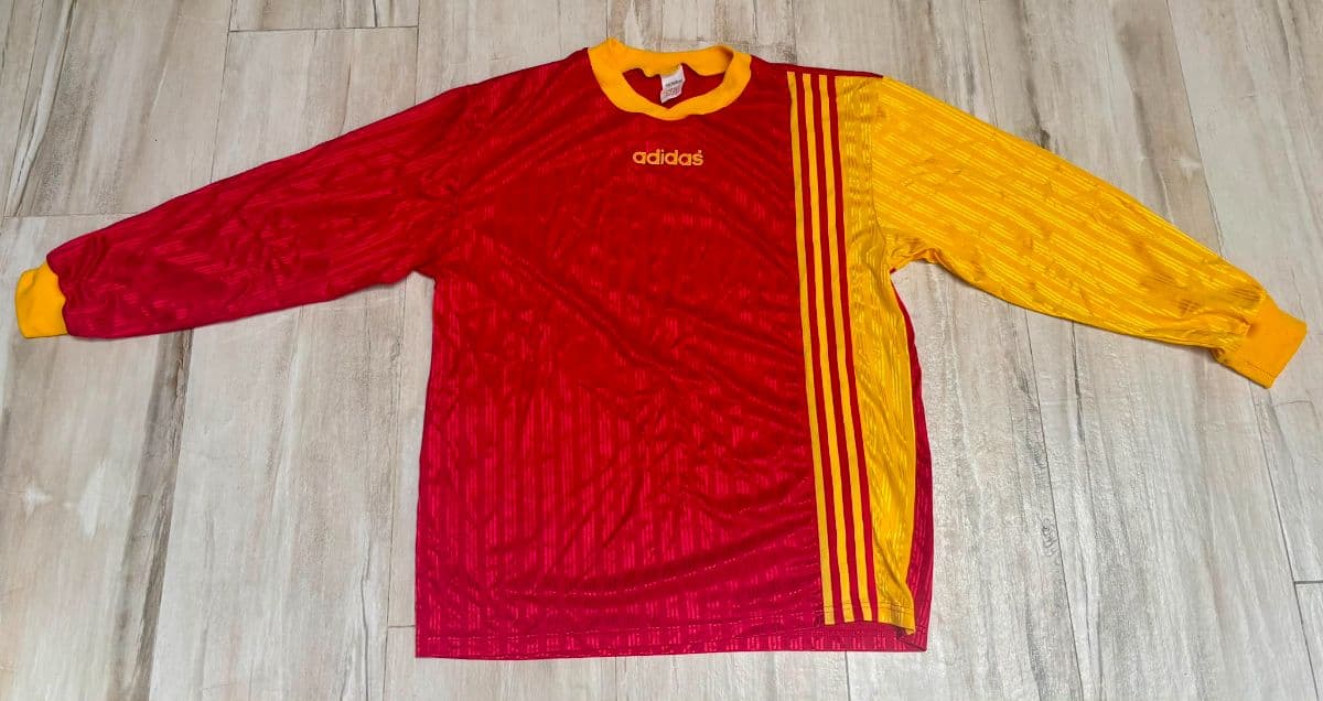Vintage 90s Adidas Template Football Shirt Long Sleeve Soccer Jersey Red Yellow XL