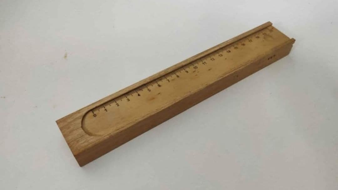 Vintage Wooden Pencil Box with Ruler Markings