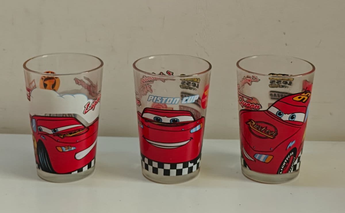 Vintage 3x Disney Cars Lightning Mcqueen Glass Tumblers Glasses