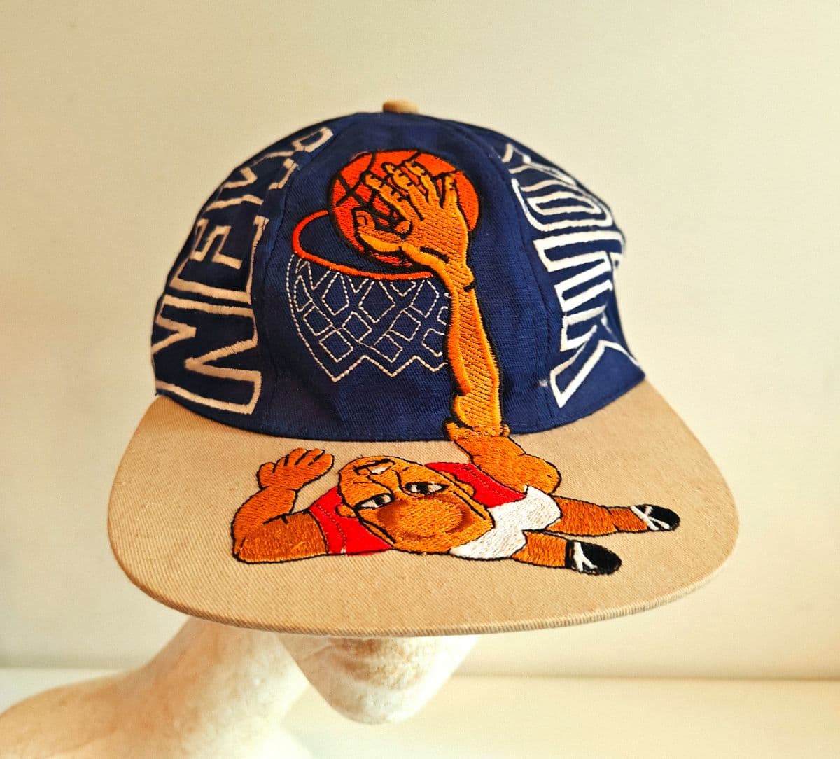 Vintage 90s New York Knicks Snapback Hat Bootleg Dunk Man Cartoon Hoop Cap Rare