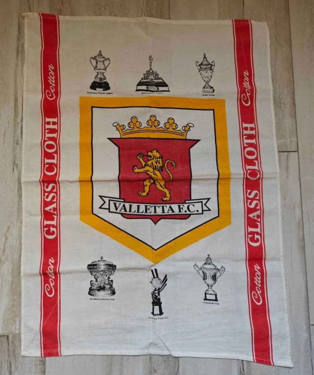 Vintage 2000 / 2001 Valletta F.C Cotton Glass Cloth Historic 6 Trophies in 1 Season