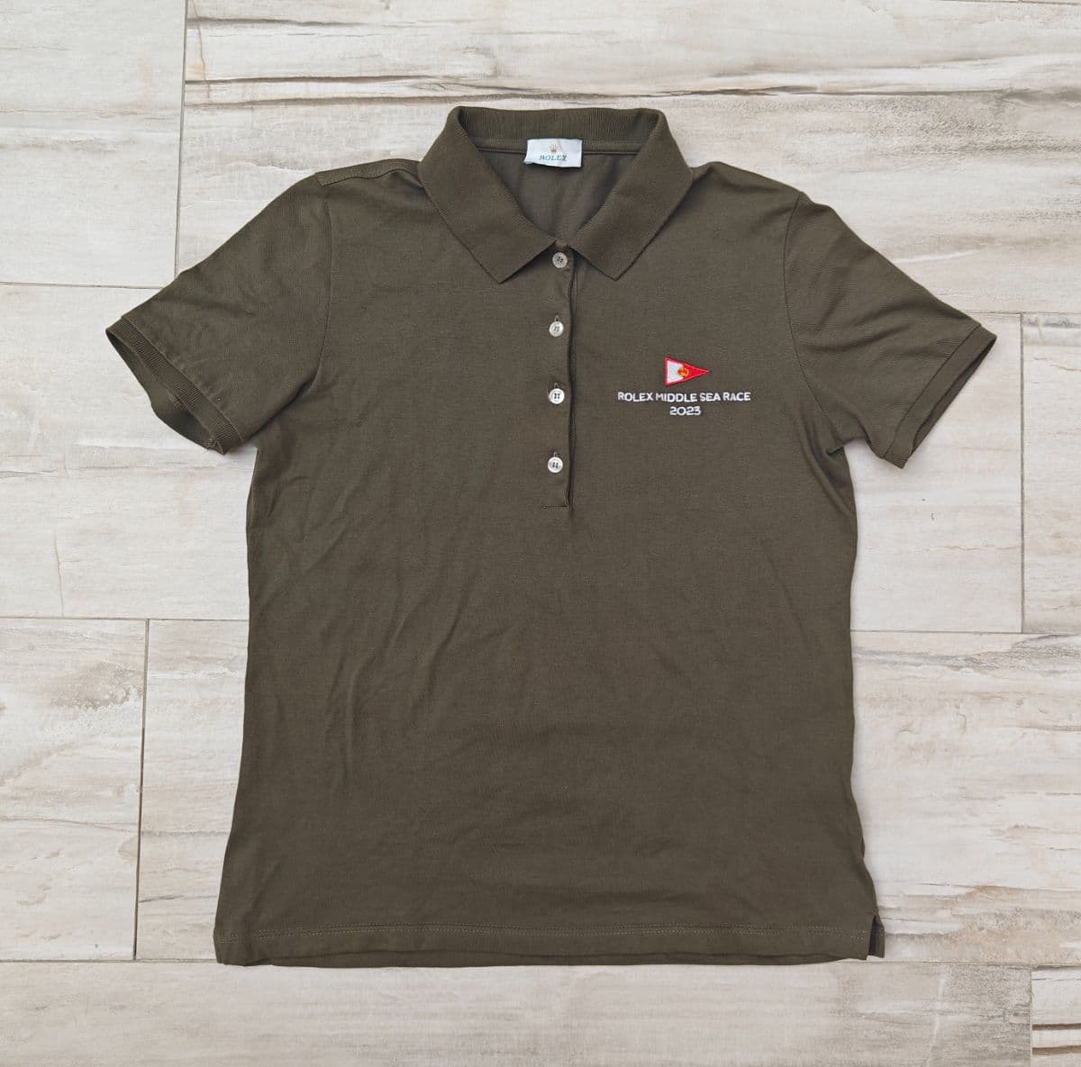 Official 2023 Middle Sea Race Sailing Polo Shirt Khaki Green Size L